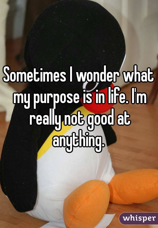 Sometimes I wonder what my purpose is in life. I'm really not good at anything. 
