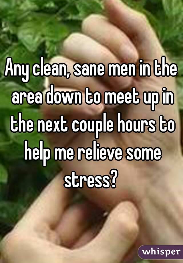 Any clean, sane men in the area down to meet up in the next couple hours to help me relieve some stress? 