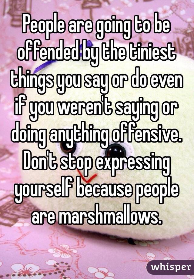 People are going to be offended by the tiniest things you say or do even if you weren't saying or doing anything offensive. Don't stop expressing yourself because people are marshmallows.