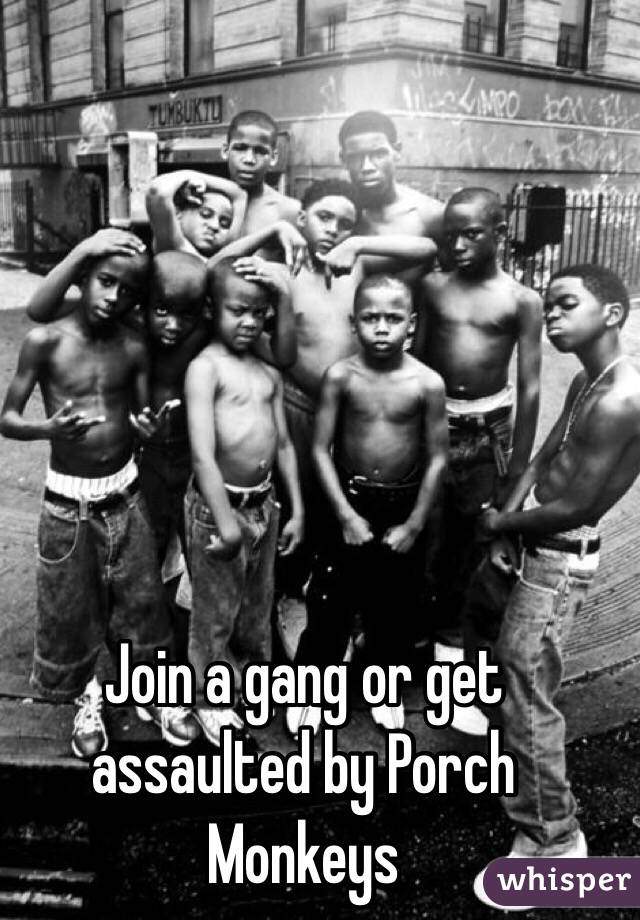 Join a gang or get assaulted by Porch Monkeys