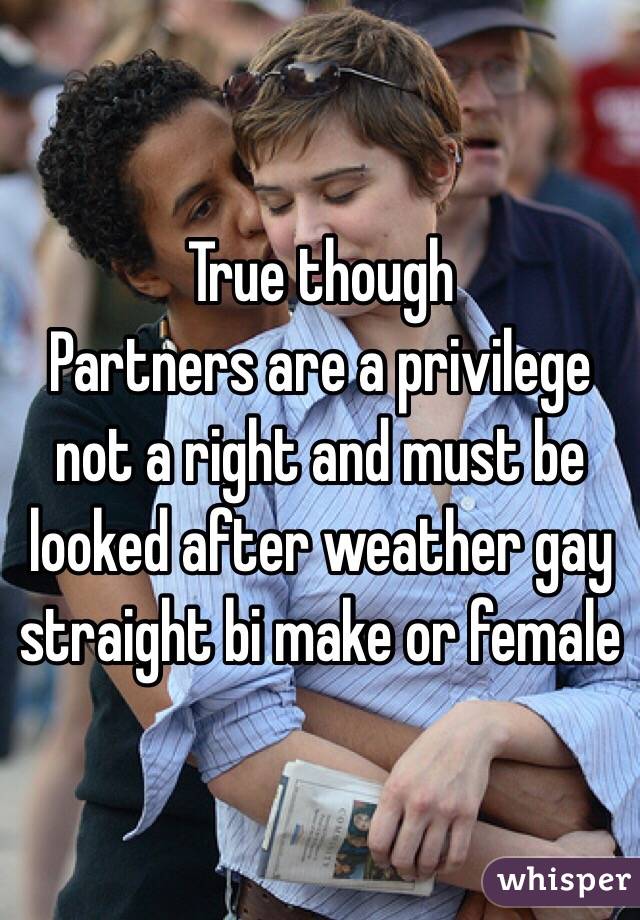 True though 
Partners are a privilege not a right and must be looked after weather gay straight bi make or female  