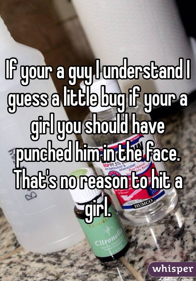 If your a guy I understand I guess a little bug if your a girl you should have punched him in the face. That's no reason to hit a girl. 