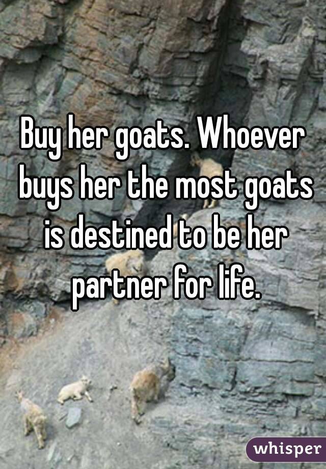 Buy her goats. Whoever buys her the most goats is destined to be her partner for life.