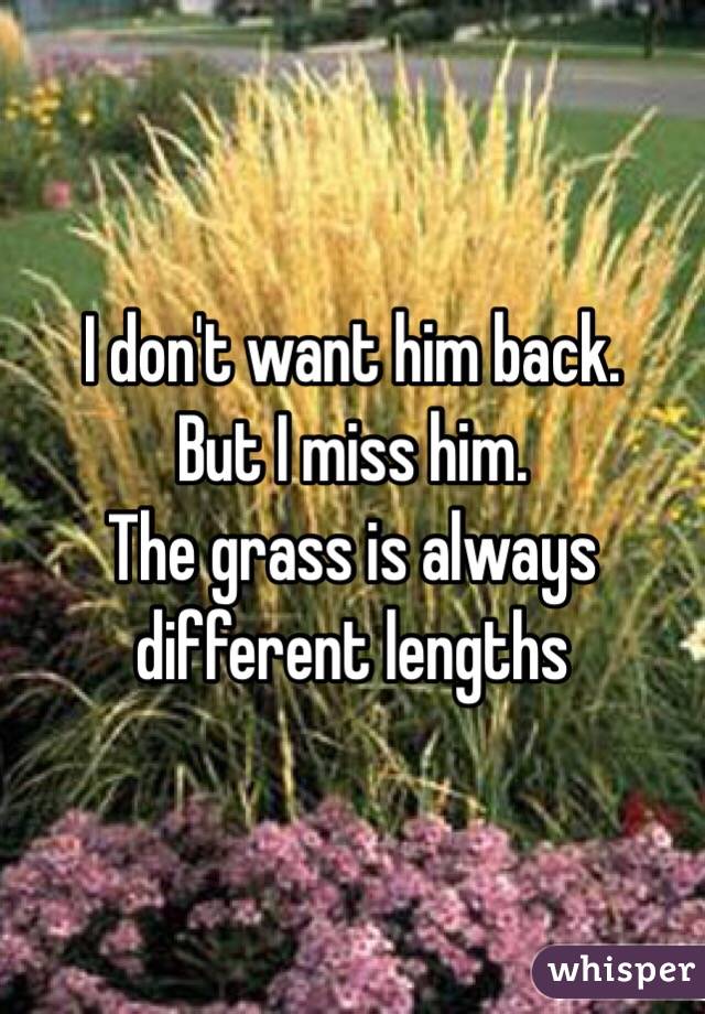 I don't want him back. 
But I miss him. 
The grass is always different lengths