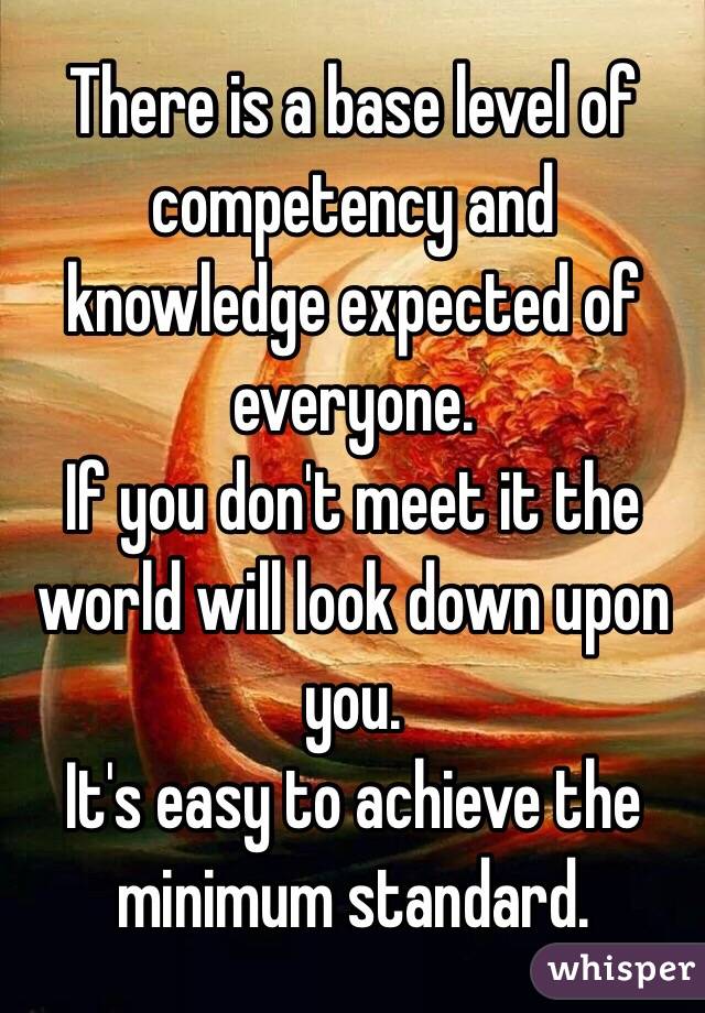 There is a base level of competency and knowledge expected of everyone.
If you don't meet it the world will look down upon you.
It's easy to achieve the minimum standard.