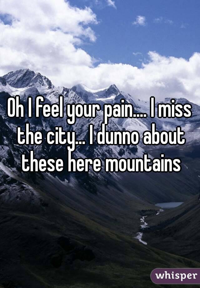 Oh I feel your pain.... I miss the city... I dunno about these here mountains