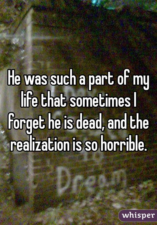 He was such a part of my life that sometimes I forget he is dead, and the realization is so horrible.