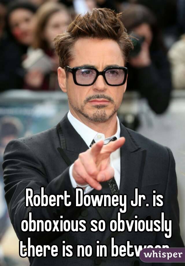 Robert Downey Jr. is obnoxious so obviously there is no in between.