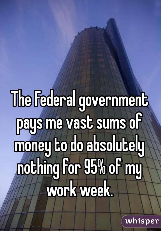 The Federal government pays me vast sums of money to do absolutely nothing for 95% of my work week.  