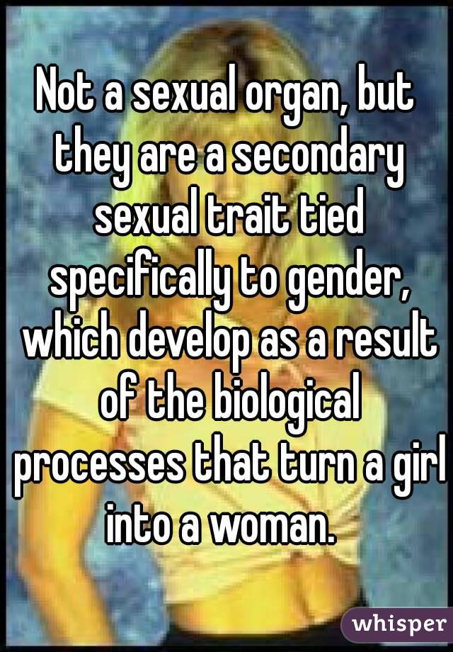 Not a sexual organ, but they are a secondary sexual trait tied specifically to gender, which develop as a result of the biological processes that turn a girl into a woman.  