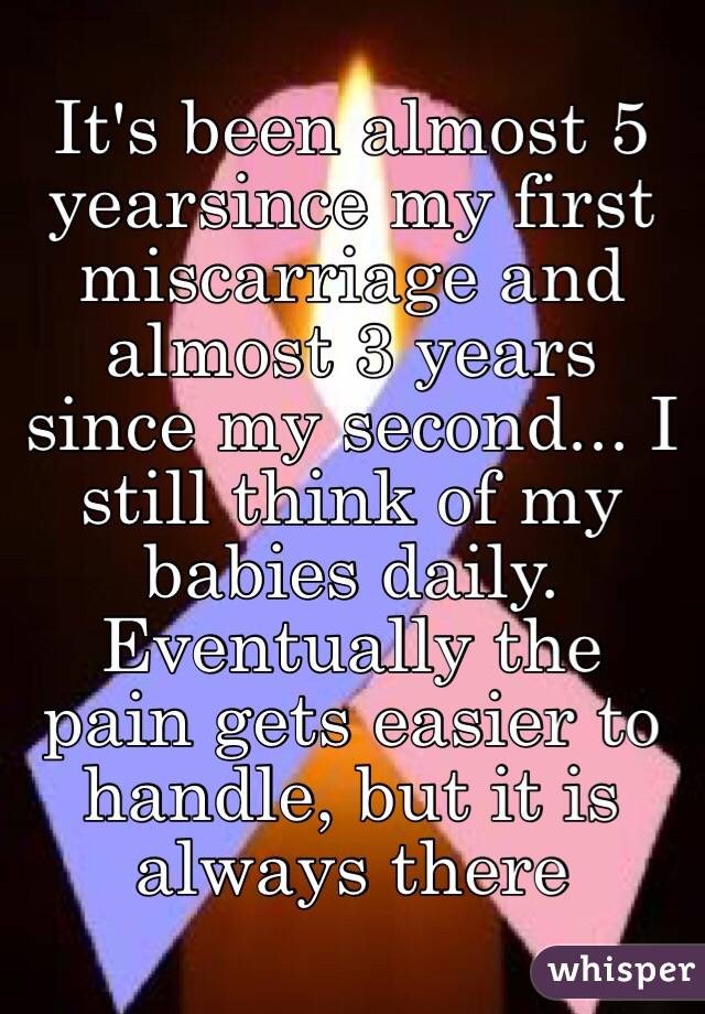 It's been almost 5 yearsince my first miscarriage and almost 3 years since my second... I still think of my babies daily. 
Eventually the pain gets easier to handle, but it is always there