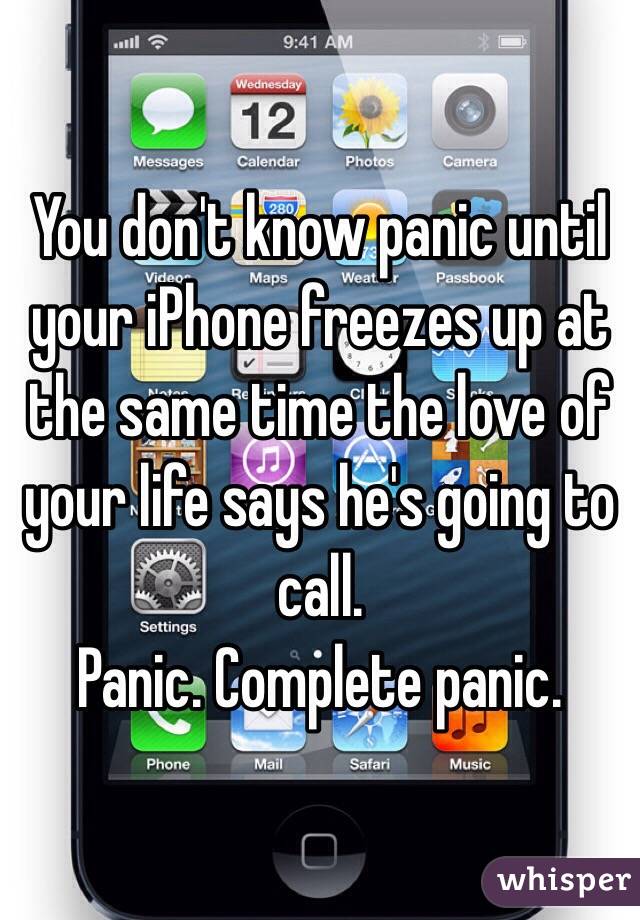 You don't know panic until your iPhone freezes up at the same time the love of your life says he's going to call.
Panic. Complete panic.