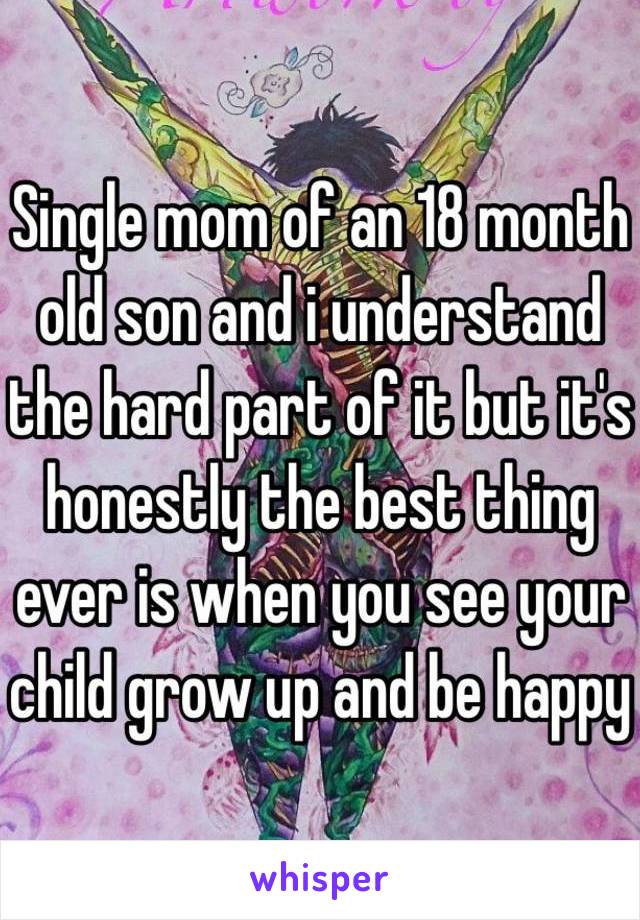 Single mom of an 18 month old son and i understand the hard part of it but it's honestly the best thing ever is when you see your child grow up and be happy