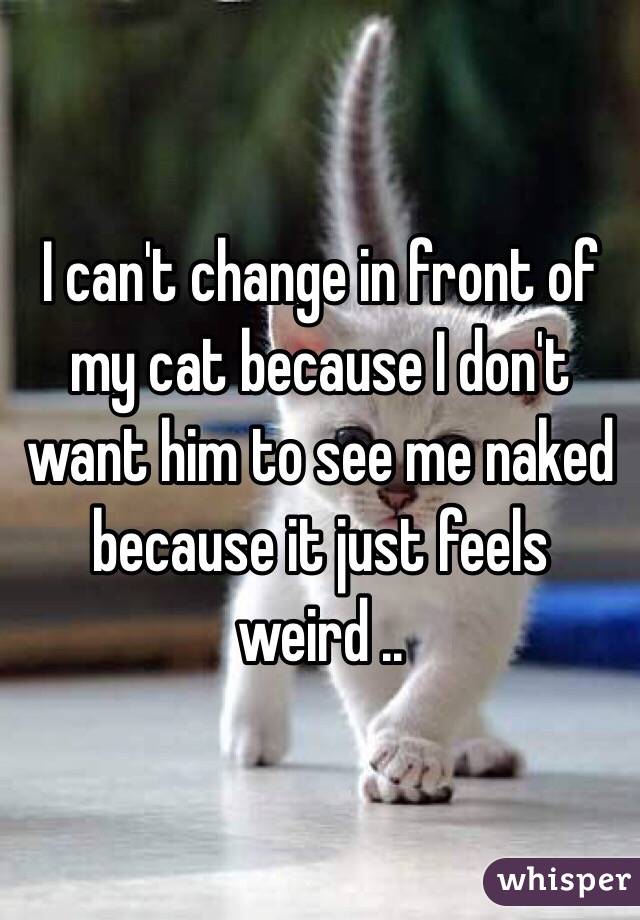 I can't change in front of my cat because I don't want him to see me naked because it just feels weird ..