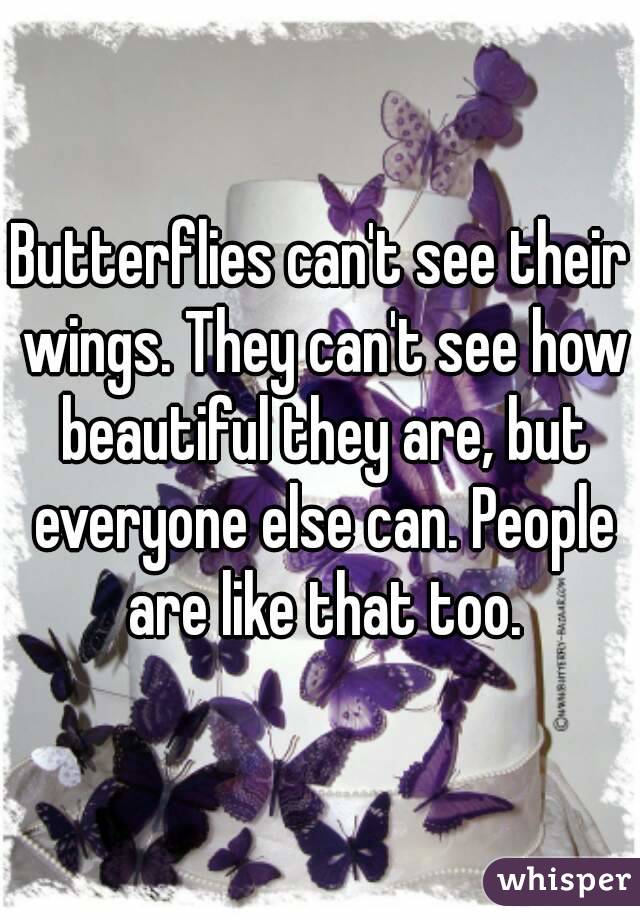 Butterflies can't see their wings. They can't see how beautiful they are, but everyone else can. People are like that too.