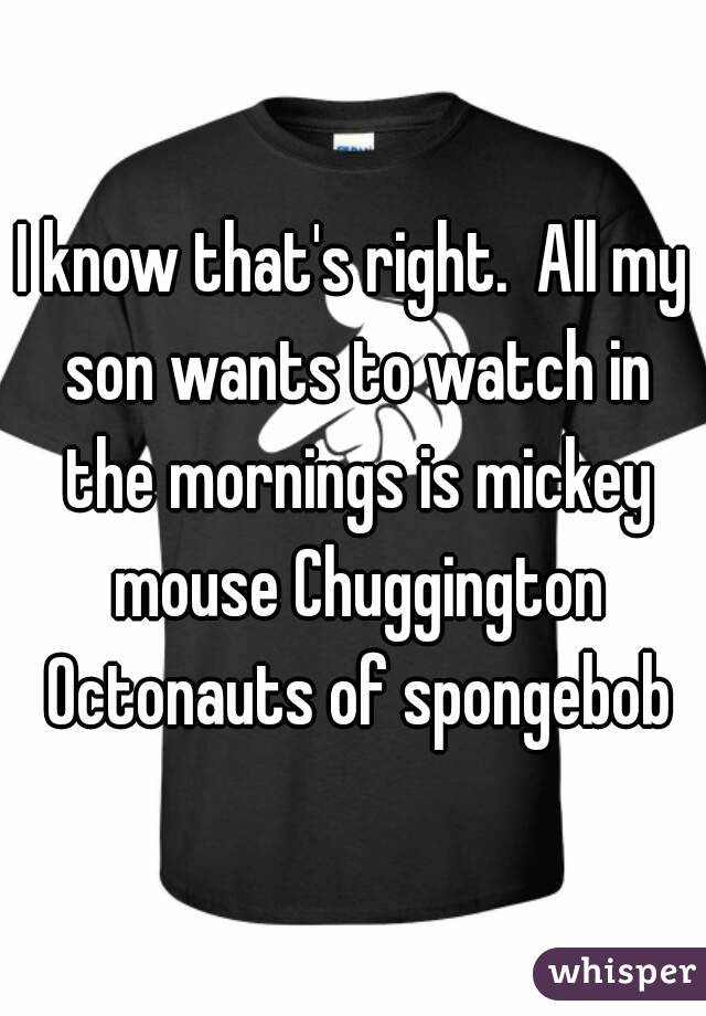 I know that's right.  All my son wants to watch in the mornings is mickey mouse Chuggington Octonauts of spongebob