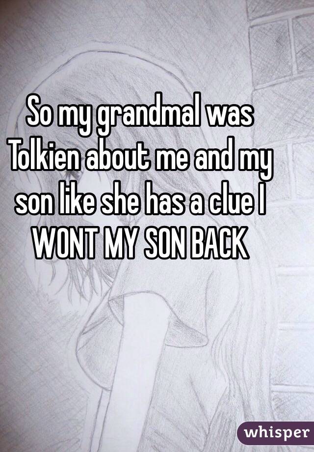 So my grandmal was Tolkien about me and my son like she has a clue I WONT MY SON BACK