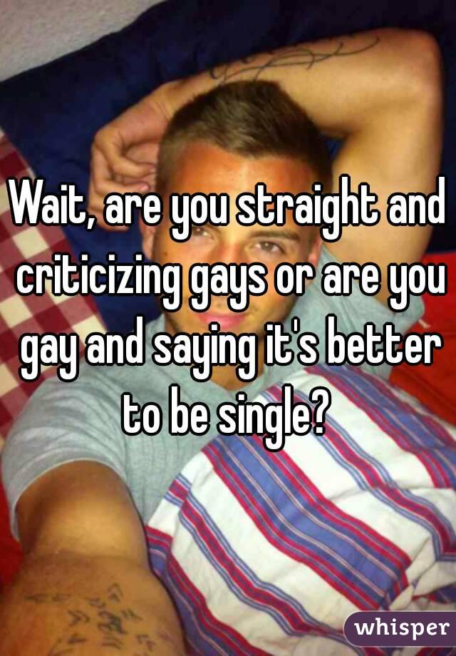 Wait, are you straight and criticizing gays or are you gay and saying it's better to be single? 