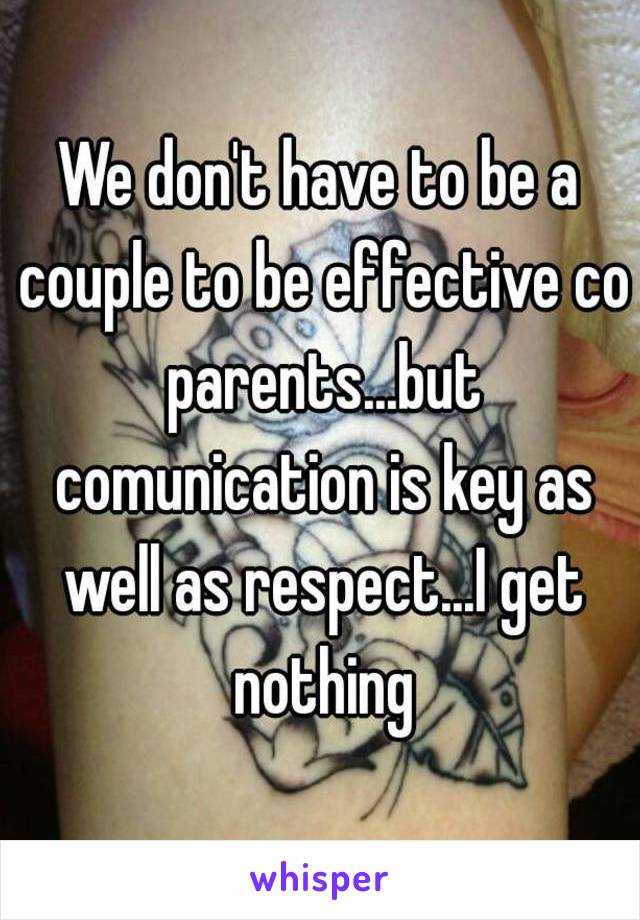 We don't have to be a couple to be effective co parents...but comunication is key as well as respect...I get nothing