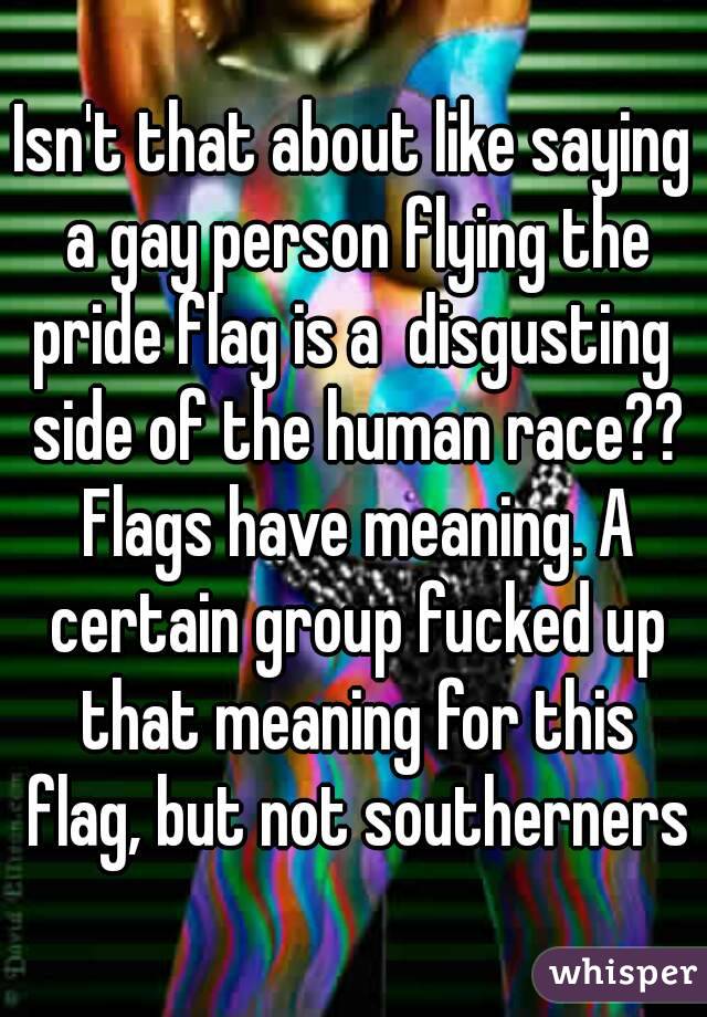 Isn't that about like saying a gay person flying the pride flag is a  disgusting  side of the human race?? Flags have meaning. A certain group fucked up that meaning for this flag, but not southerners