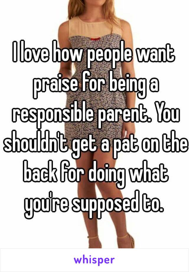 I love how people want praise for being a responsible parent. You shouldn't get a pat on the back for doing what you're supposed to. 