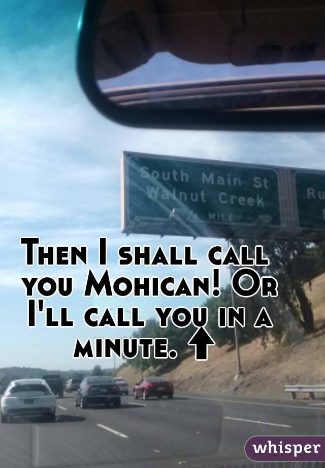 Then I shall call you Mohican! Or I'll call you in a minute.⬆