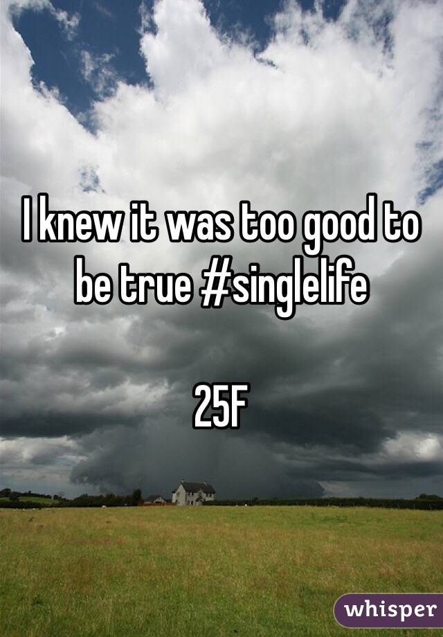 I knew it was too good to be true #singlelife 

25F