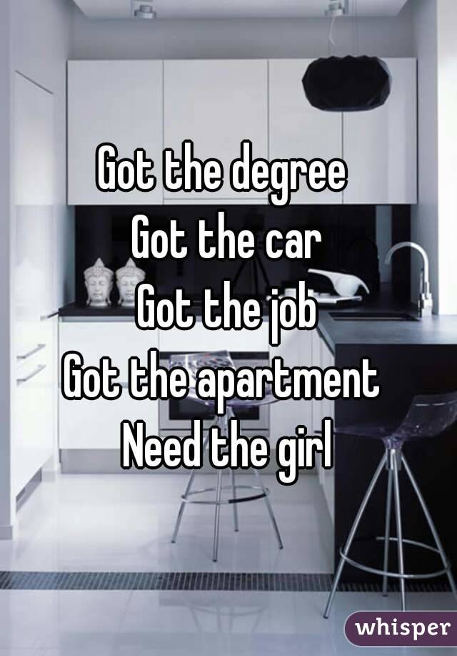 Got the degree 
Got the car
Got the job
Got the apartment 
Need the girl
