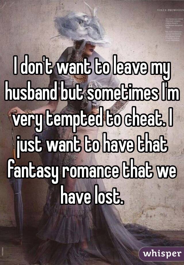 I don't want to leave my husband but sometimes I'm very tempted to cheat. I just want to have that fantasy romance that we have lost.