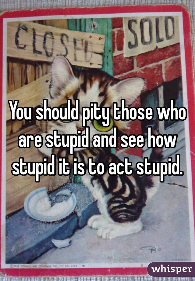 You should pity those who are stupid and see how stupid it is to act stupid.
