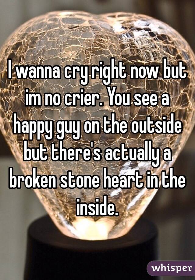 I wanna cry right now but im no crier. You see a happy guy on the outside but there's actually a broken stone heart in the inside. 