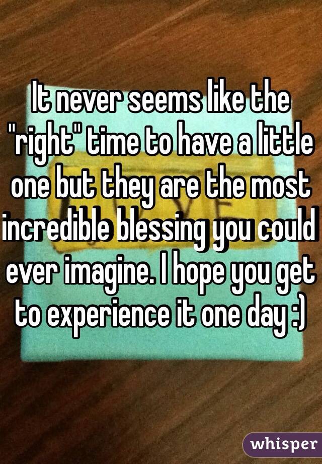 It never seems like the "right" time to have a little one but they are the most incredible blessing you could ever imagine. I hope you get to experience it one day :) 