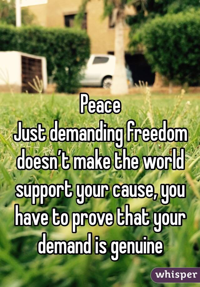 Peace 
Just demanding freedom doesn’t make the world support your cause, you have to prove that your demand is genuine