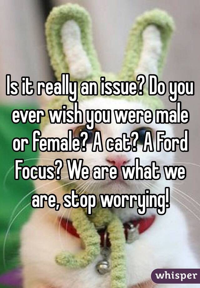 Is it really an issue? Do you ever wish you were male or female? A cat? A Ford Focus? We are what we are, stop worrying!