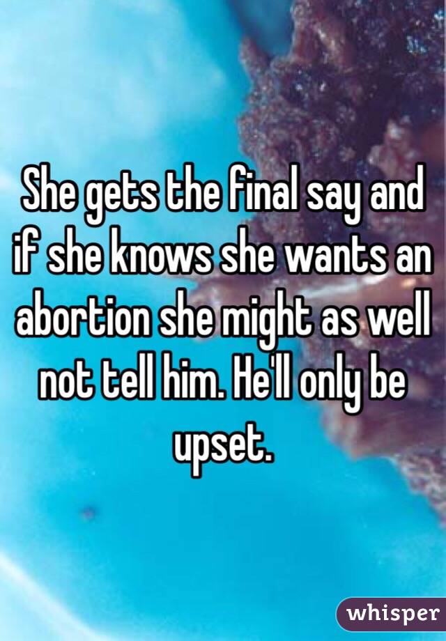 She gets the final say and if she knows she wants an abortion she might as well not tell him. He'll only be upset.