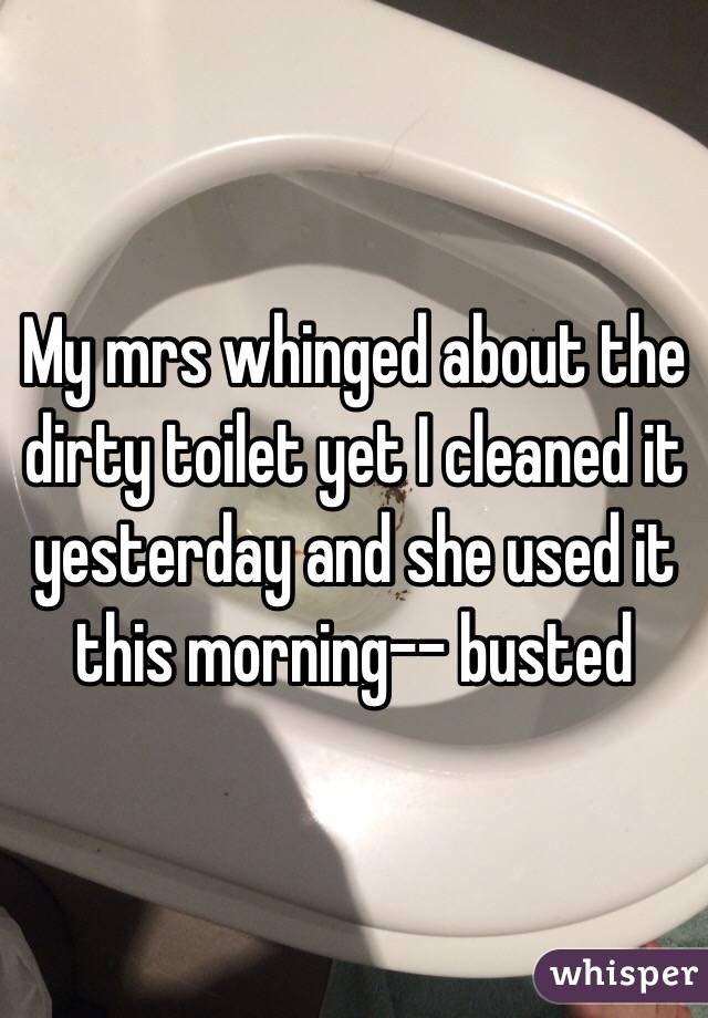 My mrs whinged about the dirty toilet yet I cleaned it yesterday and she used it this morning-- busted