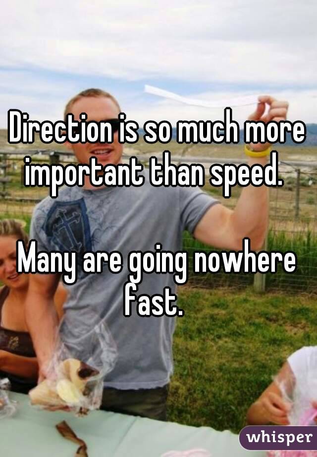 Direction is so much more important than speed.  

Many are going nowhere fast.  