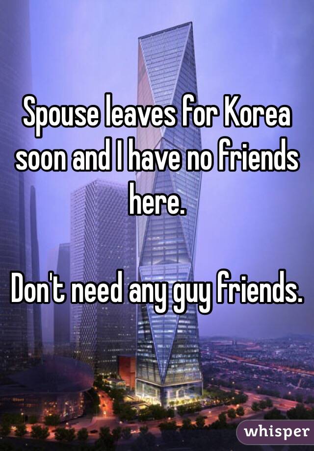 Spouse leaves for Korea soon and I have no friends here.

Don't need any guy friends. 

