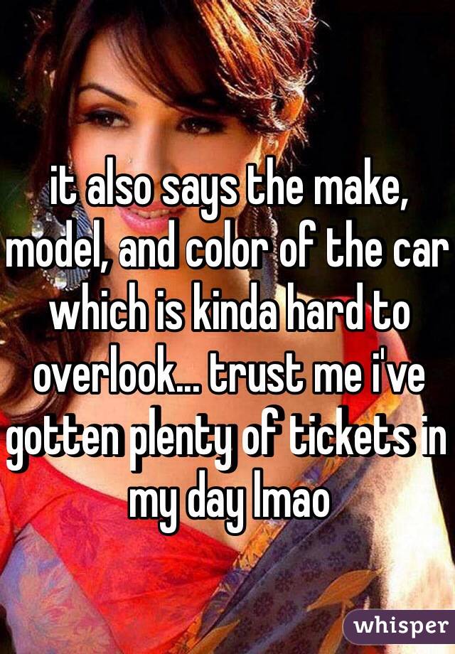 it also says the make, model, and color of the car which is kinda hard to overlook... trust me i've gotten plenty of tickets in my day lmao
