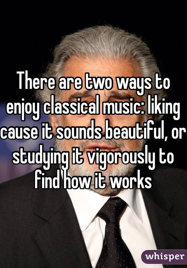 There are two ways to enjoy classical music: liking cause it sounds beautiful, or studying it vigorously to find how it works
