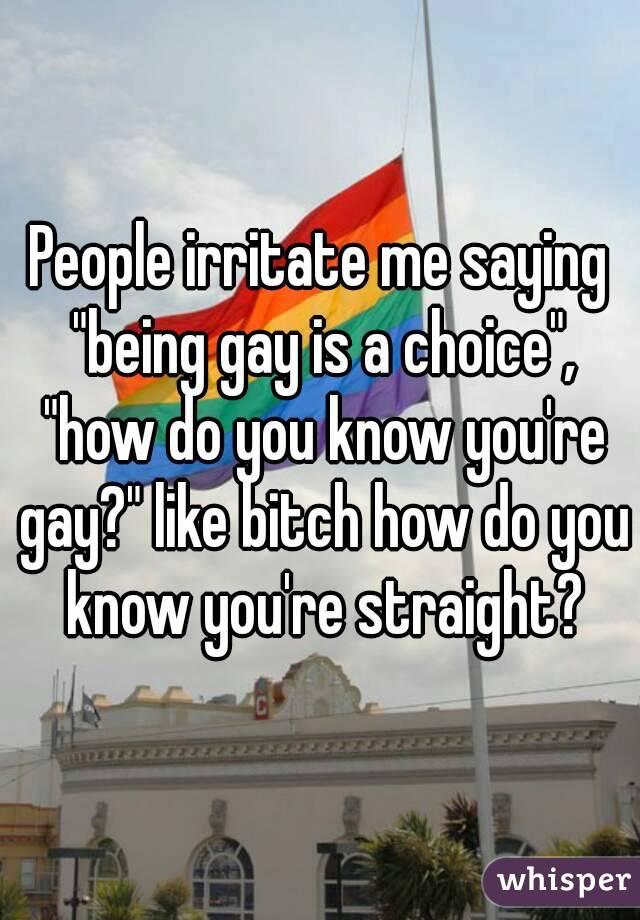 People irritate me saying "being gay is a choice", "how do you know you're gay?" like bitch how do you know you're straight?