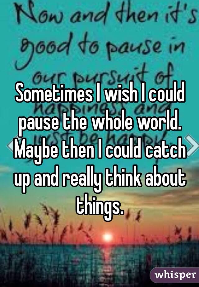 Sometimes I wish I could pause the whole world. Maybe then I could catch up and really think about things.