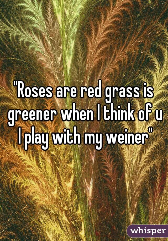 "Roses are red grass is greener when I think of u I play with my weiner"