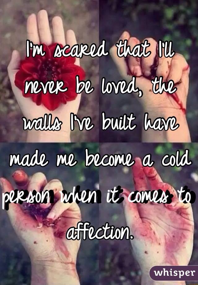 I'm scared that I'll never be loved, the walls I've built have made me become a cold person when it comes to affection.  