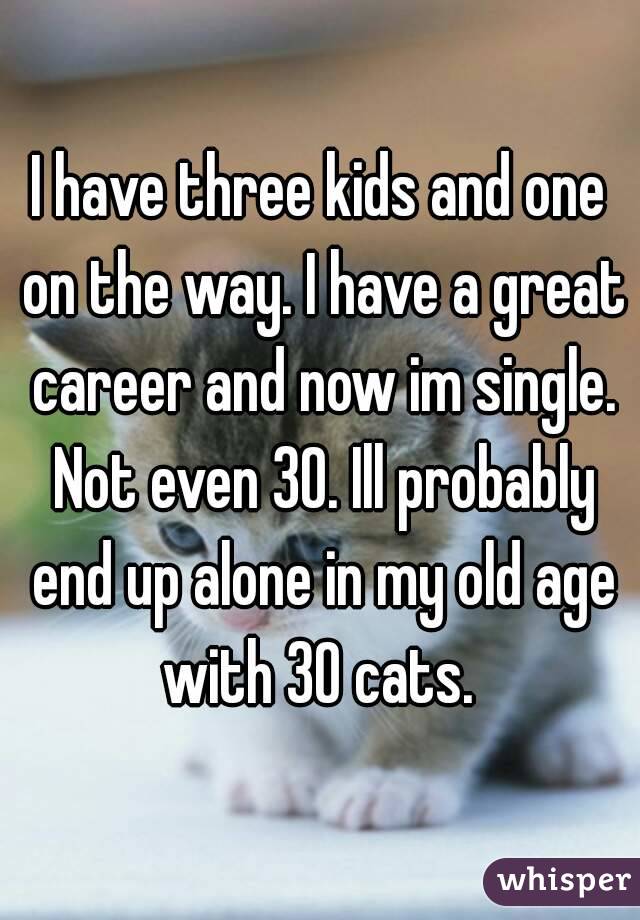 I have three kids and one on the way. I have a great career and now im single. Not even 30. Ill probably end up alone in my old age with 30 cats. 