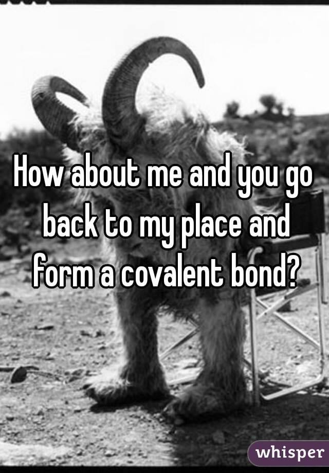 How about me and you go back to my place and form a covalent bond?