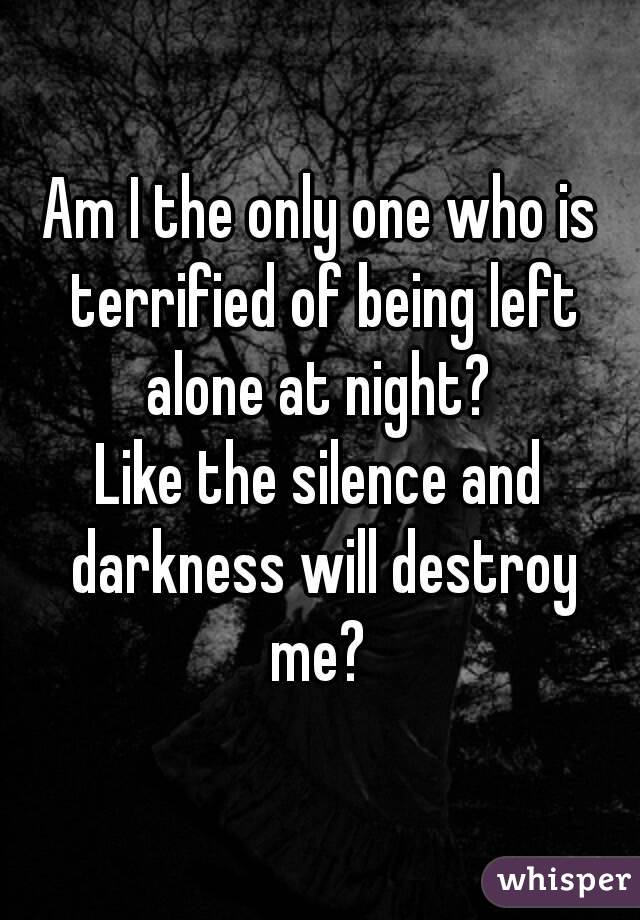 Am I the only one who is terrified of being left alone at night? 
Like the silence and darkness will destroy me? 
