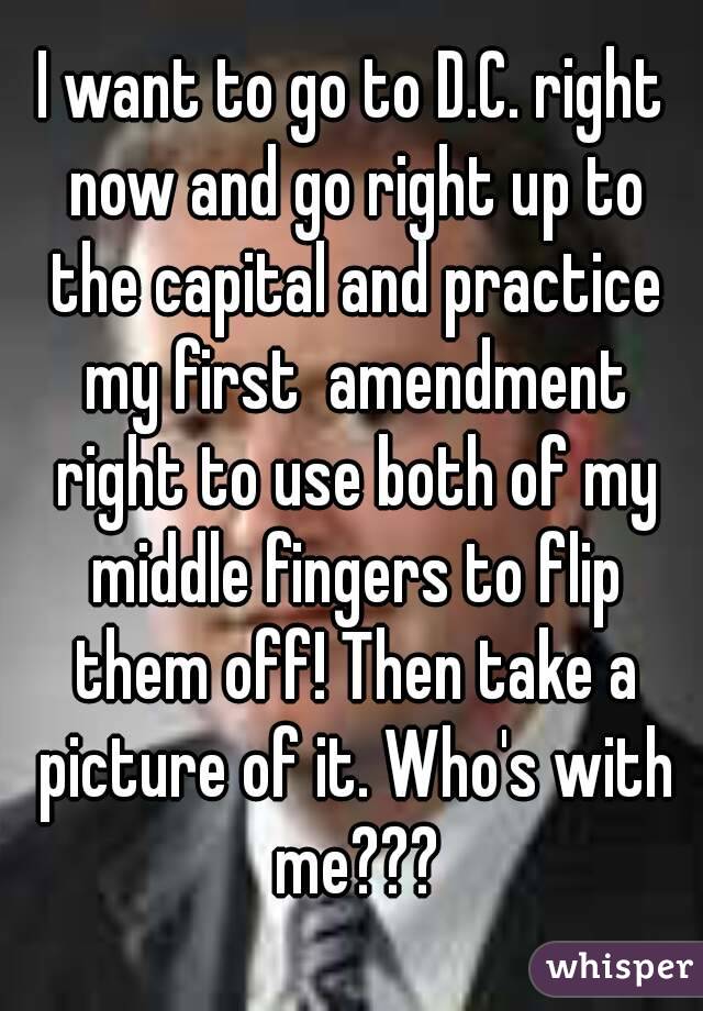 I want to go to D.C. right now and go right up to the capital and practice my first  amendment right to use both of my middle fingers to flip them off! Then take a picture of it. Who's with me???