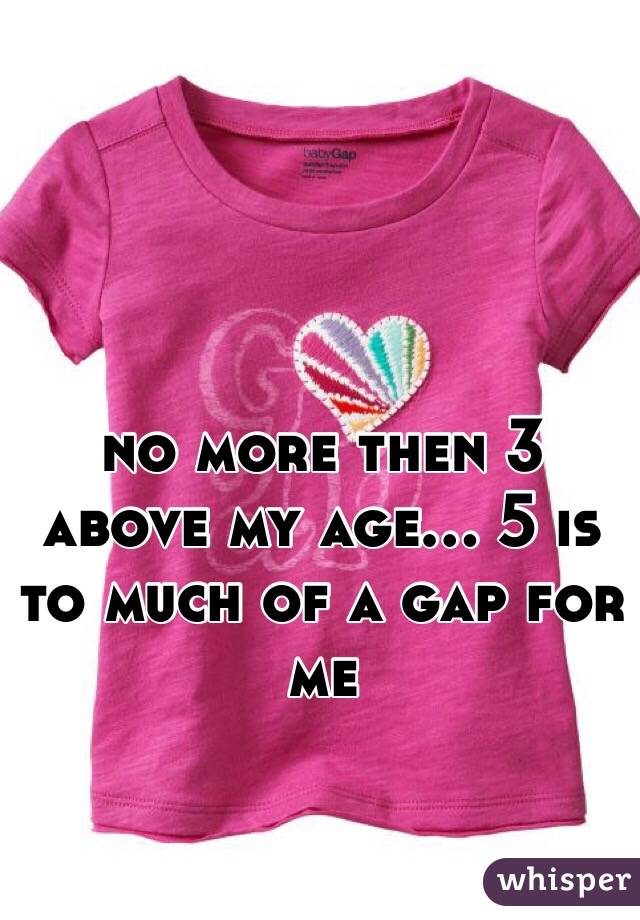 no more then 3 above my age... 5 is to much of a gap for me 