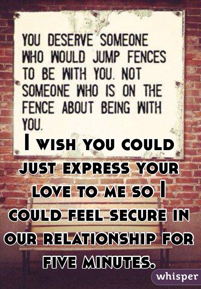 I wish you could just express your love to me so I could feel secure in our relationship for five minutes. 